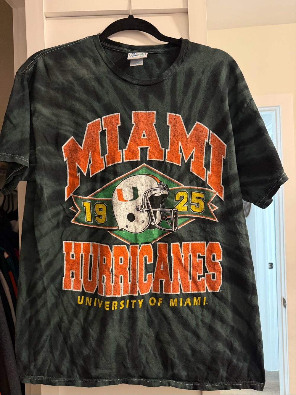 University of Miami Hurricanes Canes, UM  Green Tie-Dye T-Shirt with Orange Logo